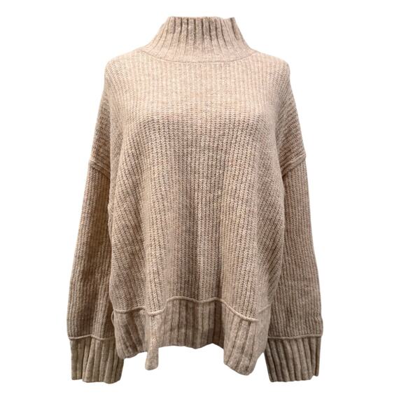 The Workshop NEW Oatmeal Beige Mock Neck Chunky Knit Sweater Medium Cozy Soft - Picture 1 of 8